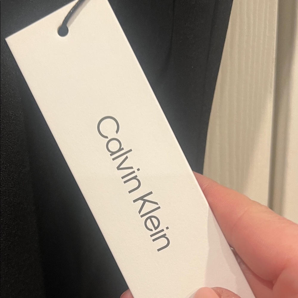 NWT-Calvin Klein Black Ruched Midi Dress - Picture 3 of 11